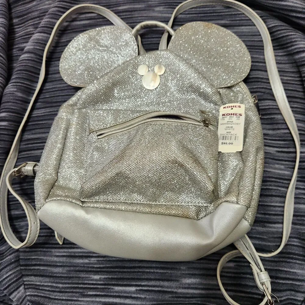 Mickey Mause Girls Kid Backpack Gray Metallic
